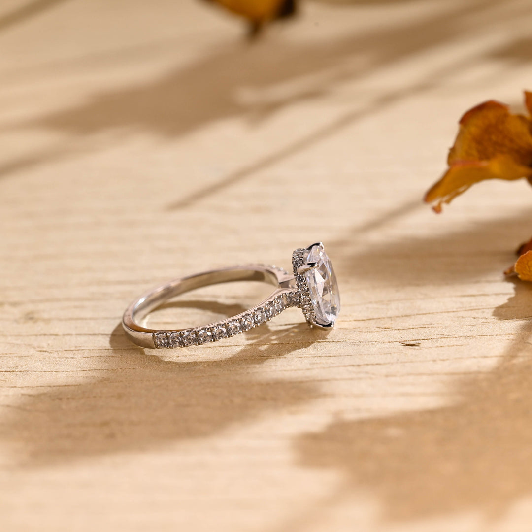1.50ct-2.50ct Oval Cut Lab Grown Diamond Hidden Halo Engagement Ring