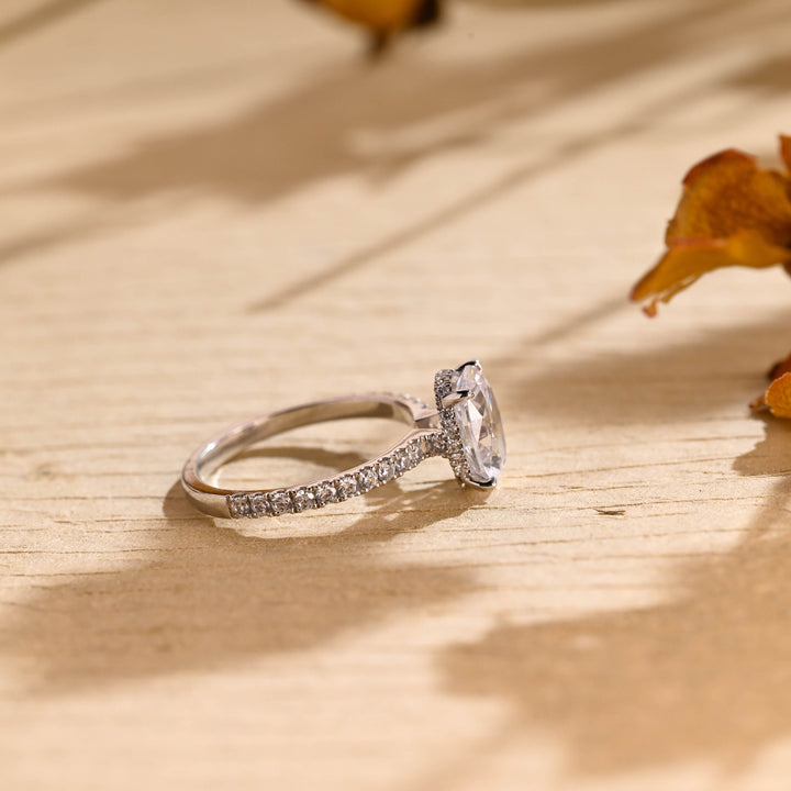 1.50ct-2.50ct Oval Cut Lab Grown Diamond Hidden Halo Engagement Ring