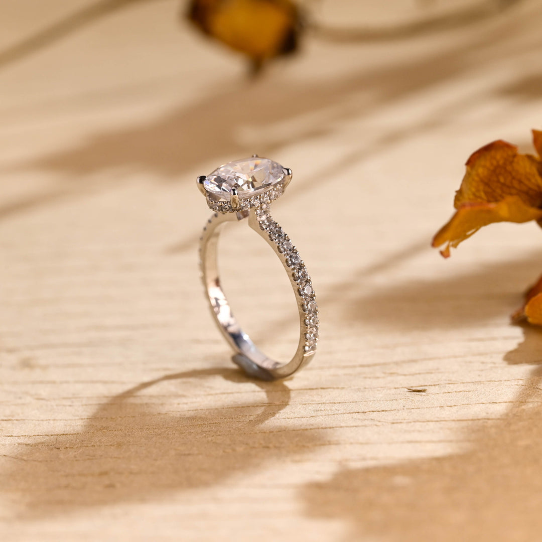 1.50ct-2.50ct Oval Cut Lab Grown Diamond Hidden Halo Engagement Ring