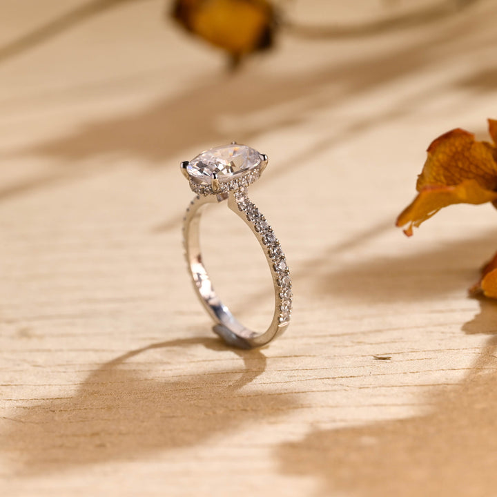 1.50ct-2.50ct Oval Cut Lab Grown Diamond Hidden Halo Engagement Ring