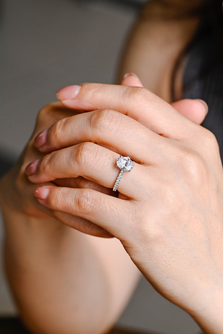 1.50ct-2.50ct Oval Cut Lab Grown Diamond Hidden Halo Engagement Ring