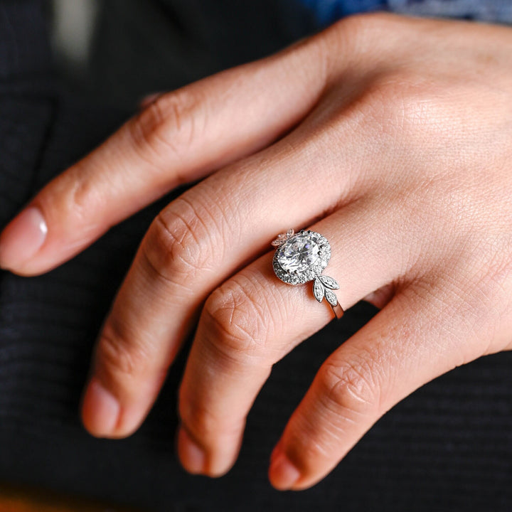 1.0ct-2.0ct Oval Cut Lab Grown Diamond Vintage Cluster Engagement Ring