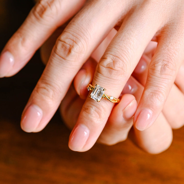 1.50ct-2.50ct Emerald Cut Lab Grown Diamond Twig Engagement Ring