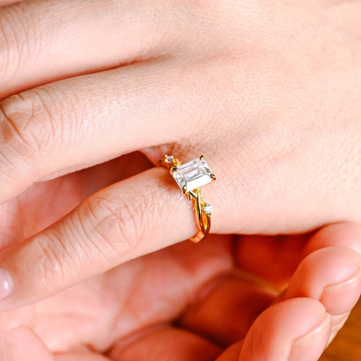1.50ct-2.50ct Emerald Cut Lab Grown Diamond Twig Engagement Ring