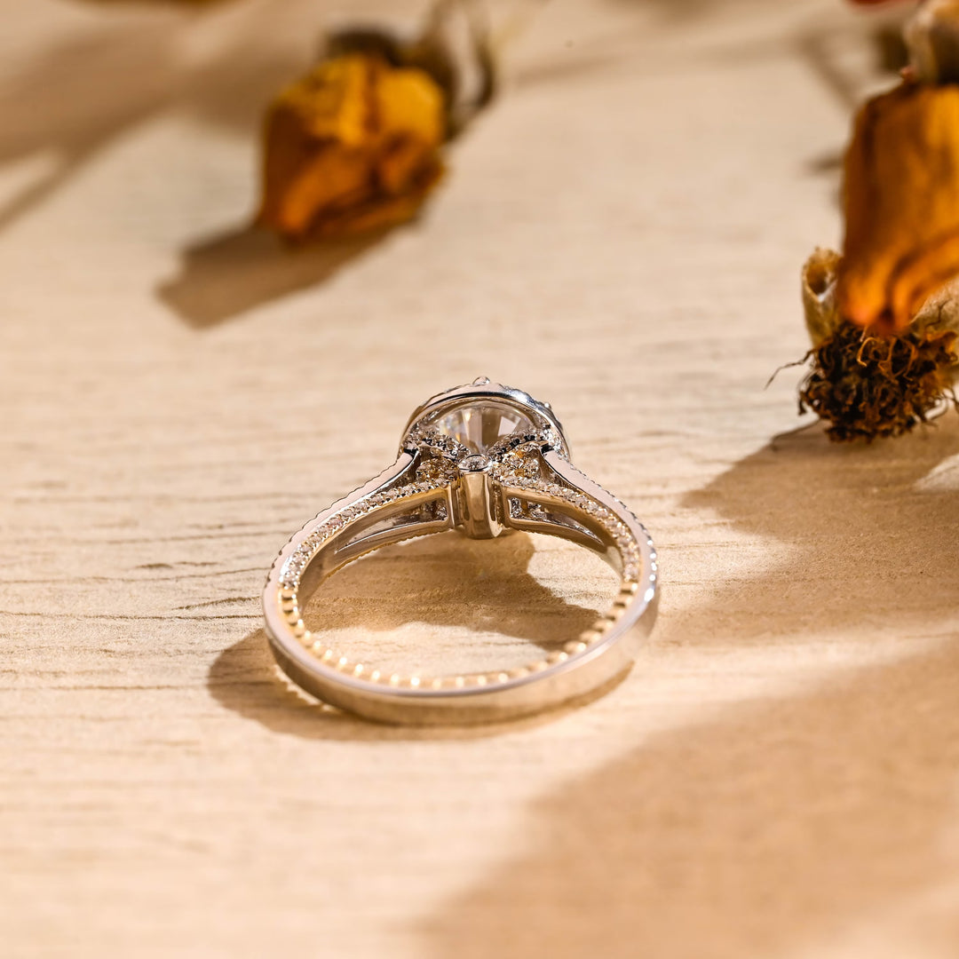 1.0ct-2.0ct Round Cut Lab Grown Vintage Diamond Halo Engagement Ring