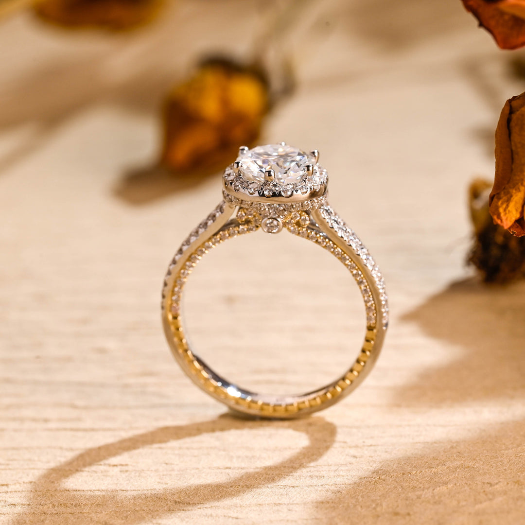1.0ct-2.0ct Round Cut Lab Grown Vintage Diamond Halo Engagement Ring
