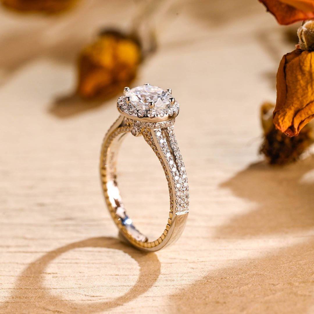 1.0ct-2.0ct Round Cut Lab Grown Vintage Diamond Halo Engagement Ring