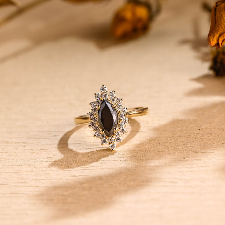1.0ct-2.0ct Black Marquise Cut Lab Grown Diamond Cluster Engagement Ring