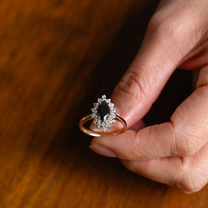 1.0ct-2.0ct Black Marquise Cut Lab Grown Diamond Cluster Engagement Ring