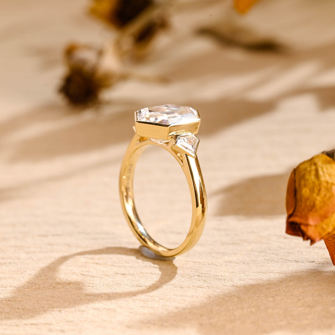 2.0ct-3.0ct Hexagon Cut Lab Grown Diamond Three Stone Engagement Ring