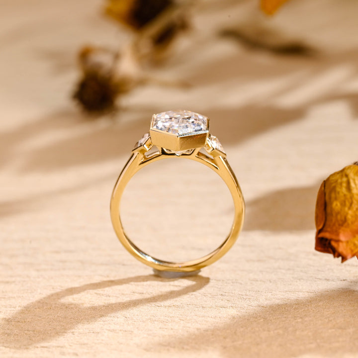 2.0ct-3.0ct Hexagon Cut Lab Grown Diamond Three Stone Engagement Ring