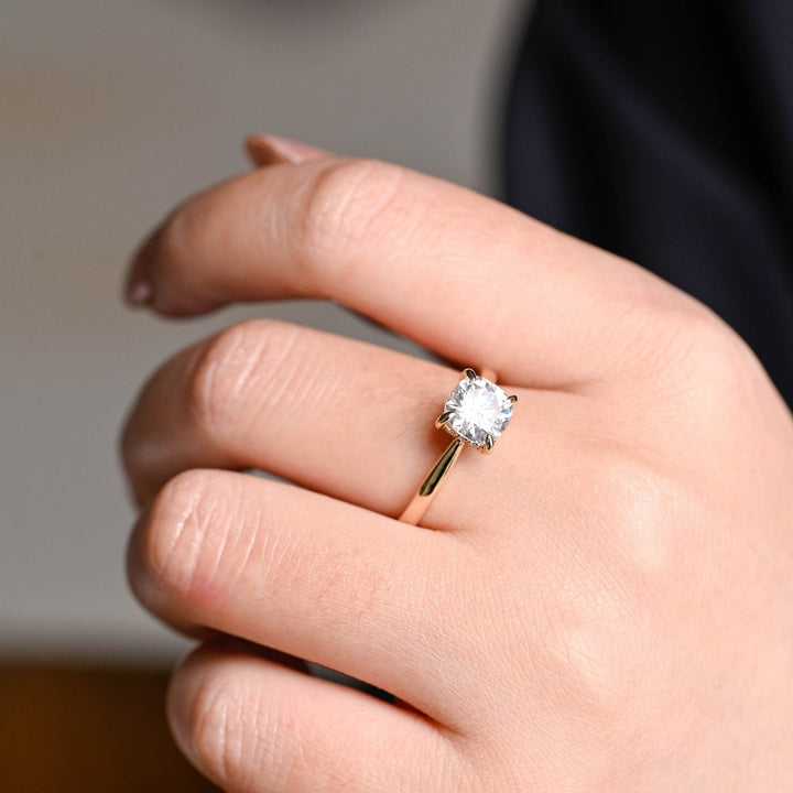 1.0ct-2.0ct Cushion Cut Lab Grown Diamond Hidden Halo Engagement Ring