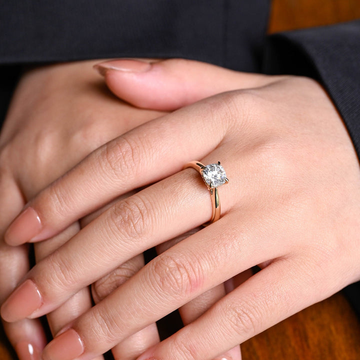 1.0ct-2.0ct Cushion Cut Lab Grown Diamond Hidden Halo Engagement Ring