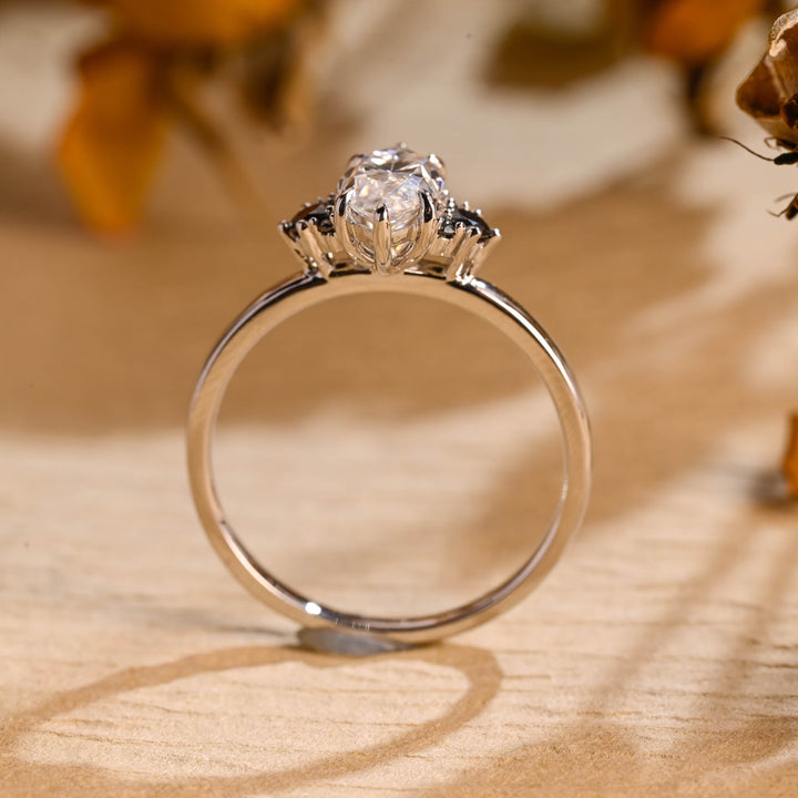 1.50ct-2.50ct Marquise Cut Lab Grown Diamond Cluster Engagement Ring With Black Diamond
