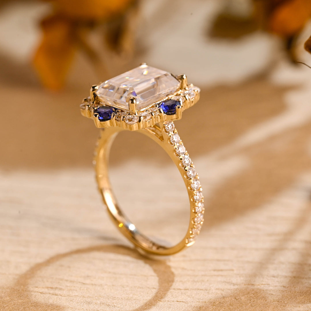 1.0ct-2.0ct Emerald Cut Lab Grown Diamond Cluster Engagement Ring