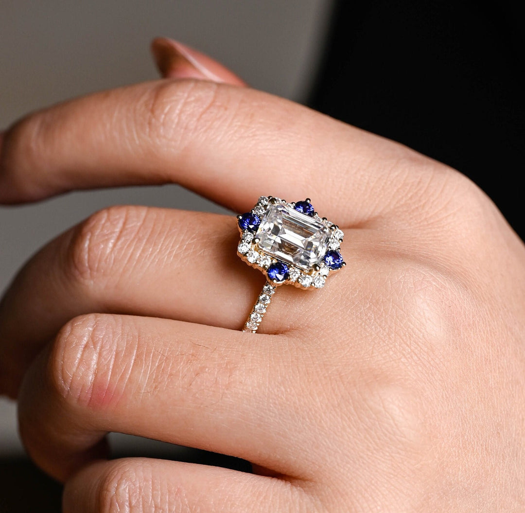 1.0ct-2.0ct Emerald Cut Lab Grown Diamond Cluster Engagement Ring