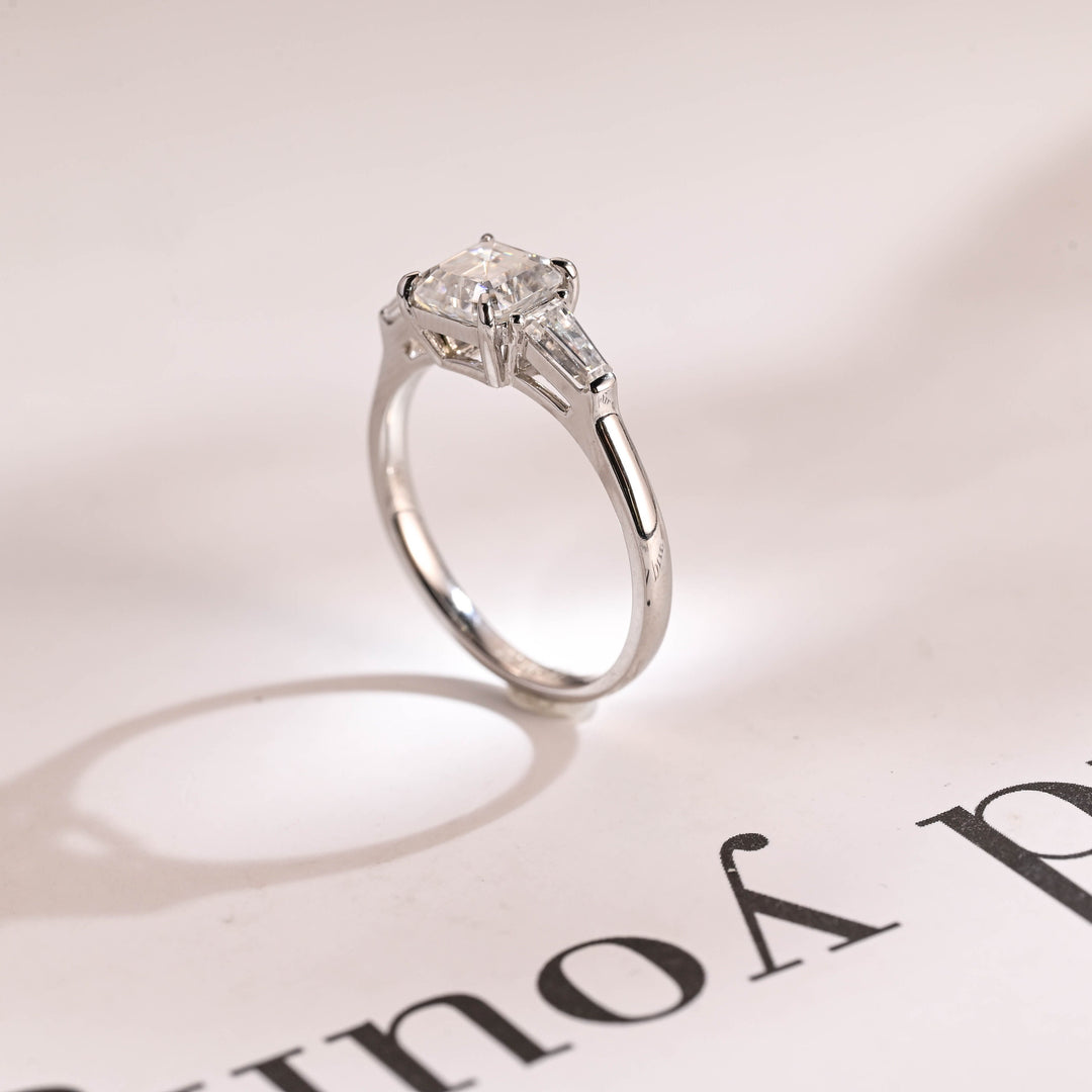 1.0ct-2.0ct Asscher Cut Lab Grown Diamond Three Stone Engagement Ring