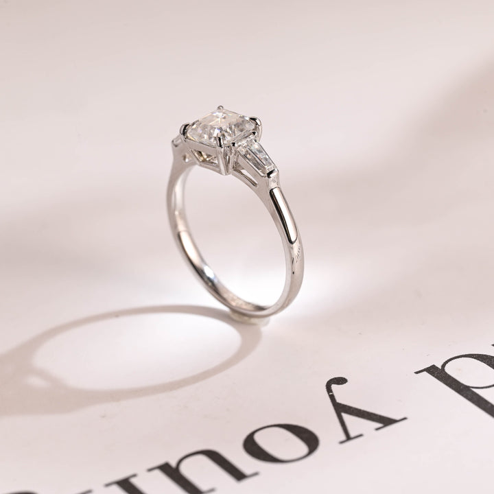 1.0ct-2.0ct Asscher Cut Lab Grown Diamond Three Stone Engagement Ring