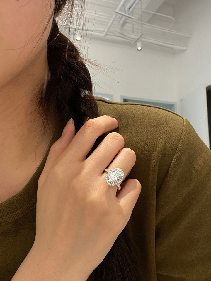 1.50ct-2.50ct Oval Cut Lab Grown Diamond Micro Pave Engagement Ring