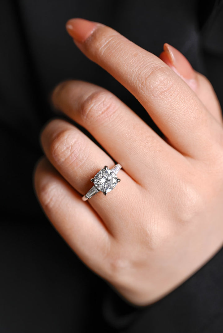 1.50ct-2.50ct Cushion Cut Lab Grown Diamond Three Stone Engagement Ring