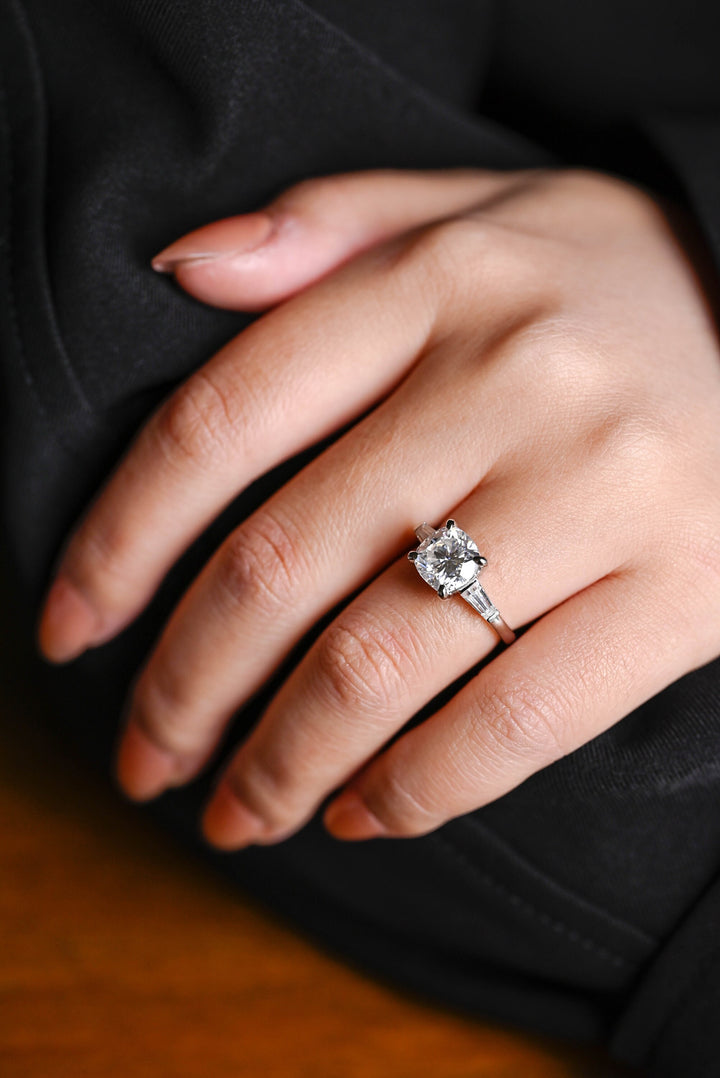 1.50ct-2.50ct Cushion Cut Lab Grown Diamond Three Stone Engagement Ring