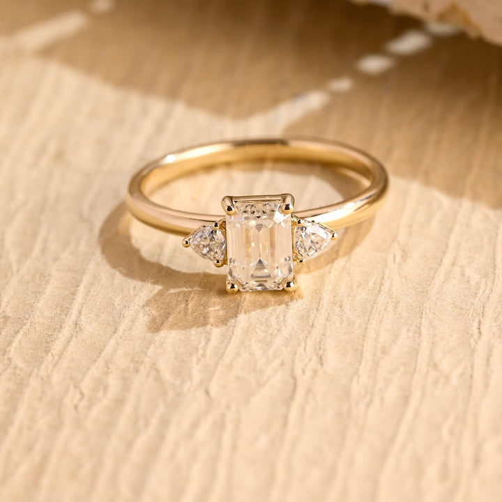 1.50ct-2.50ct Emerald Cut Lab Grown Diamond Three Stone Engagement Ring