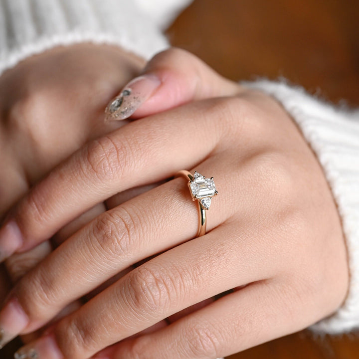 1.50ct-2.50ct Emerald Cut Lab Grown Diamond Three Stone Engagement Ring