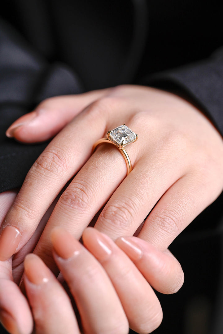 1.50ct-2.50ct Emerald Cut Lab Grown Diamond Hidden Halo Engagement Ring