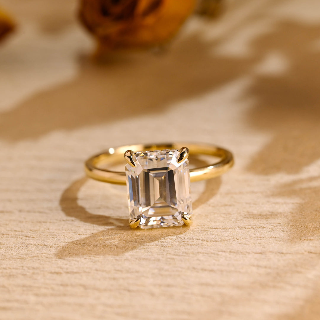 1.50ct-2.50ct Emerald Cut Lab Grown Diamond Hidden Halo Engagement Ring