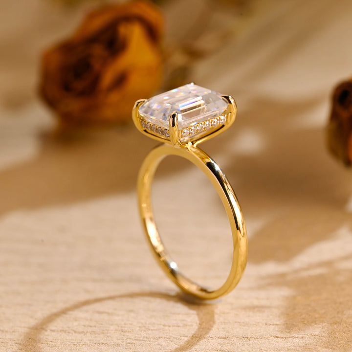 1.50ct-2.50ct Emerald Cut Lab Grown Diamond Hidden Halo Engagement Ring