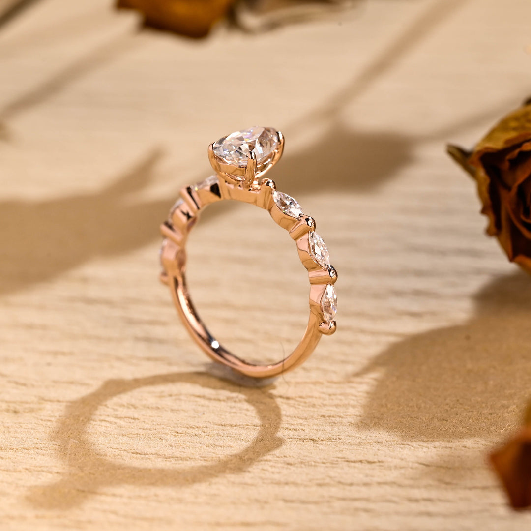1.0ct-2.0ct Pear Cut Lab Grown Diamond Pave Engagement Ring