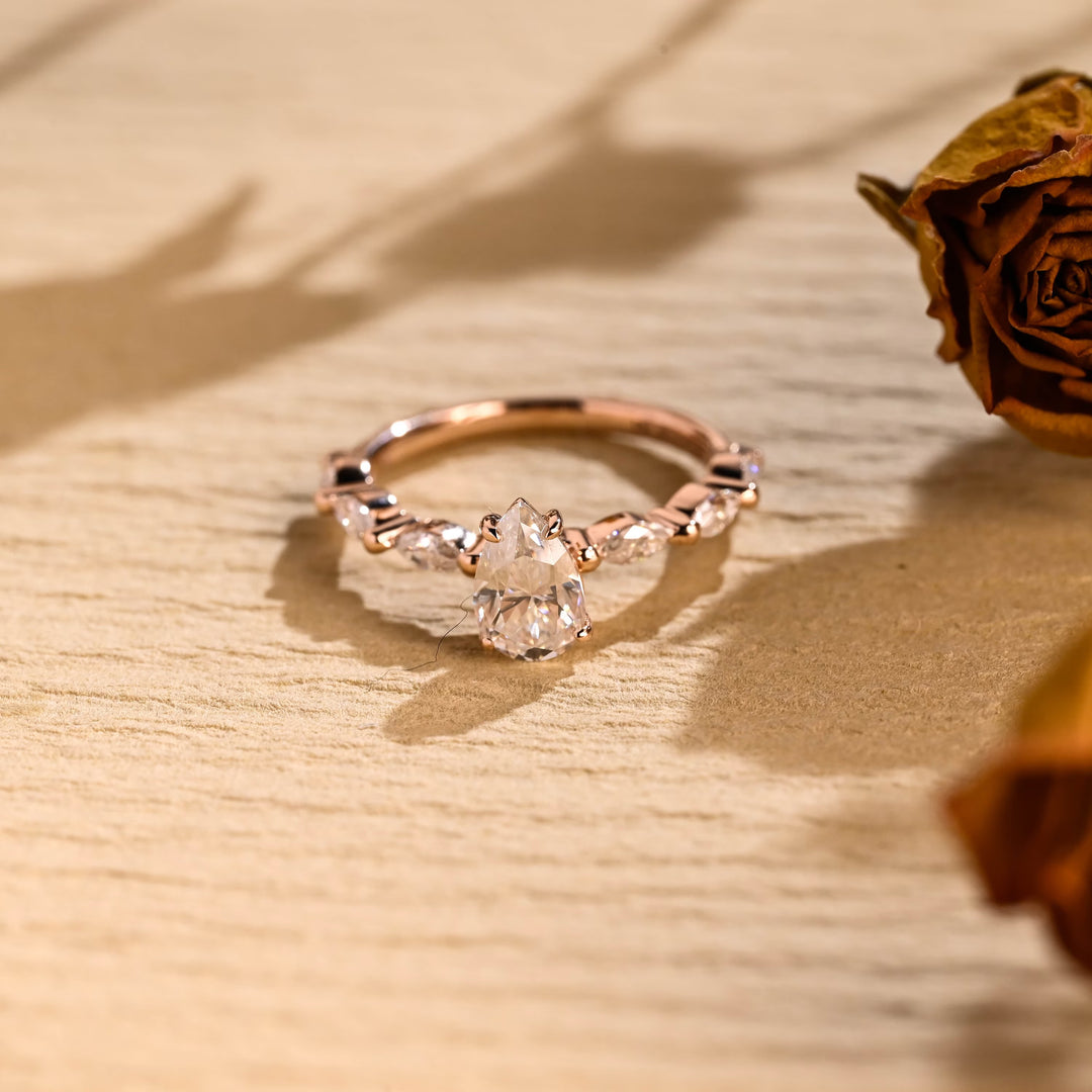 1.0ct-2.0ct Pear Cut Lab Grown Diamond Pave Engagement Ring