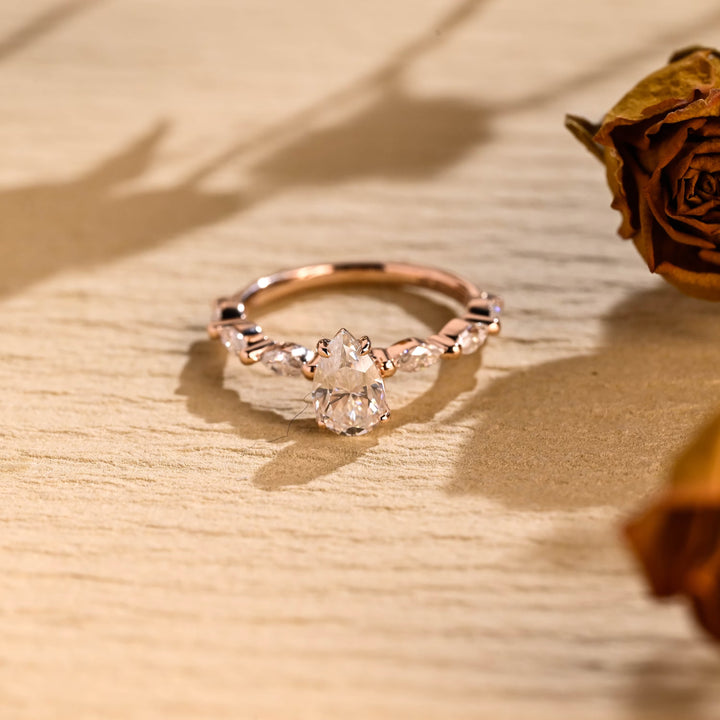 1.0ct-2.0ct Pear Cut Lab Grown Diamond Pave Engagement Ring