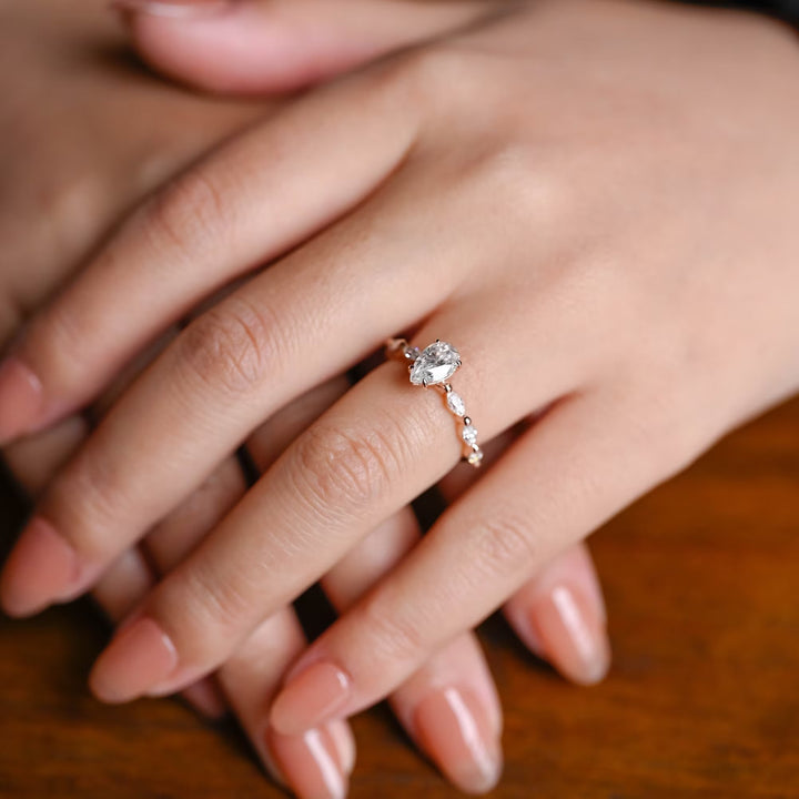 1.0ct-2.0ct Pear Cut Lab Grown Diamond Pave Engagement Ring