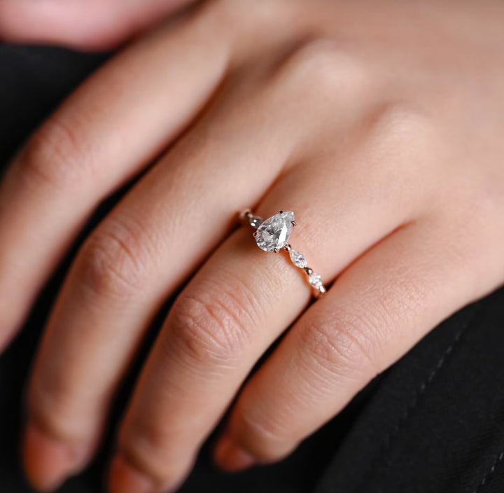 1.0ct-2.0ct Pear Cut Lab Grown Diamond Pave Engagement Ring