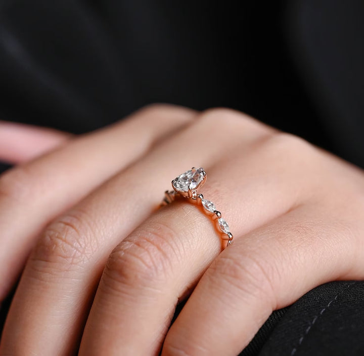 1.0ct-2.0ct Pear Cut Lab Grown Diamond Pave Engagement Ring