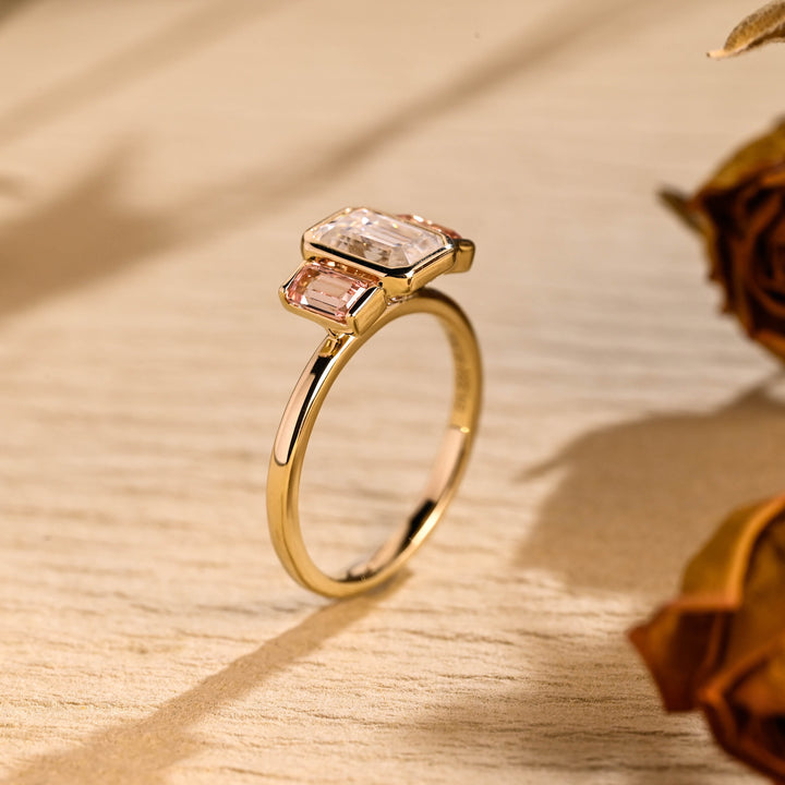 1.50ct-2.50ct Emerald Cut Lab Grown Diamond Three Stone Engagement Ring