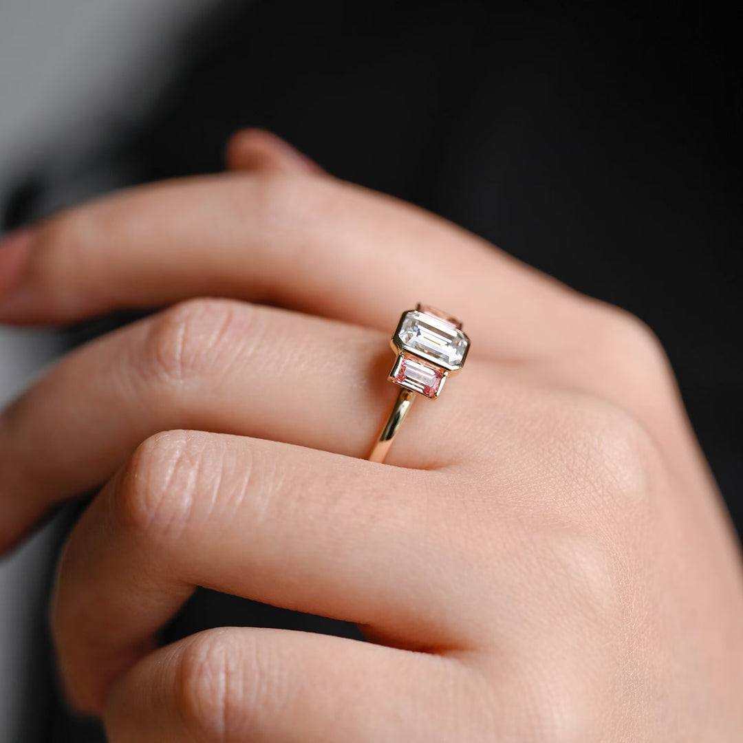 1.50ct-2.50ct Emerald Cut Lab Grown Diamond Three Stone Engagement Ring