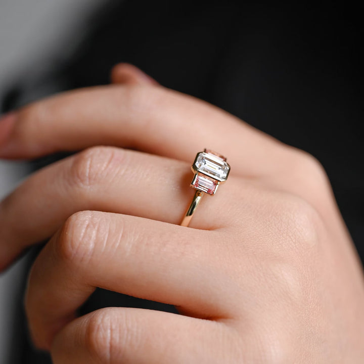 1.50ct-2.50ct Emerald Cut Lab Grown Diamond Three Stone Engagement Ring