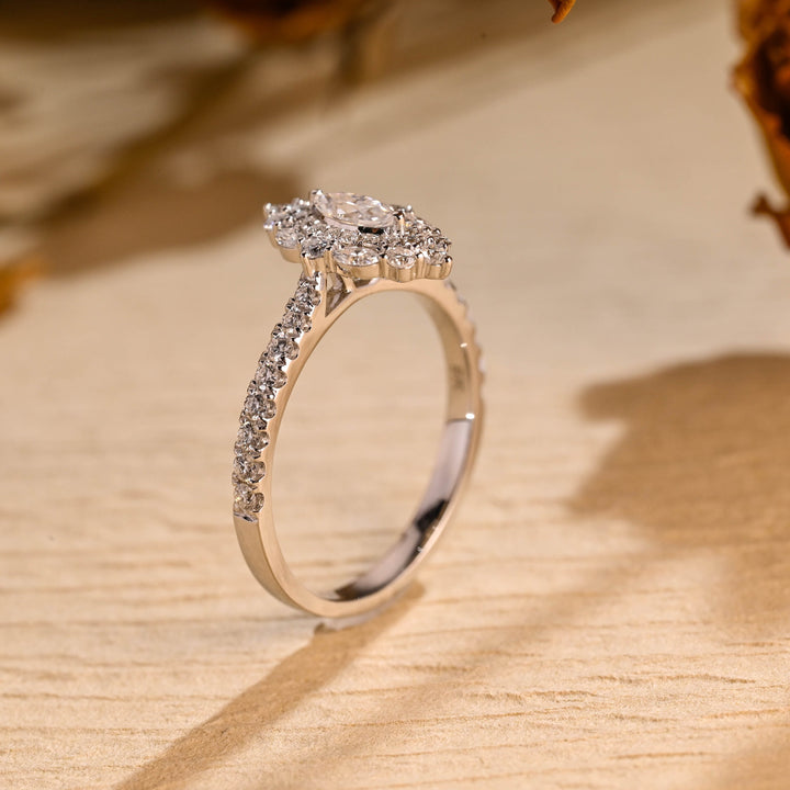 0.50ct-1.50ct Marquise Cut Lab Grown Unique Cluster Diamond Engagement Ring