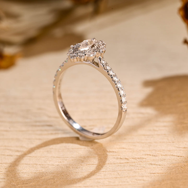 0.50ct-1.50ct Marquise Cut Lab Grown Unique Cluster Diamond Engagement Ring