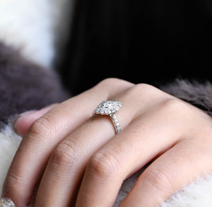 0.50ct-1.50ct Marquise Cut Lab Grown Unique Cluster Diamond Engagement Ring