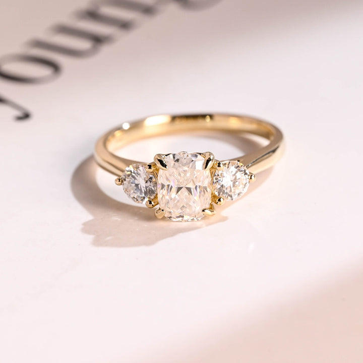 1.0ct-2.0ct Cushion Cut Lab Grown Diamond Three Stone Engagement Ring