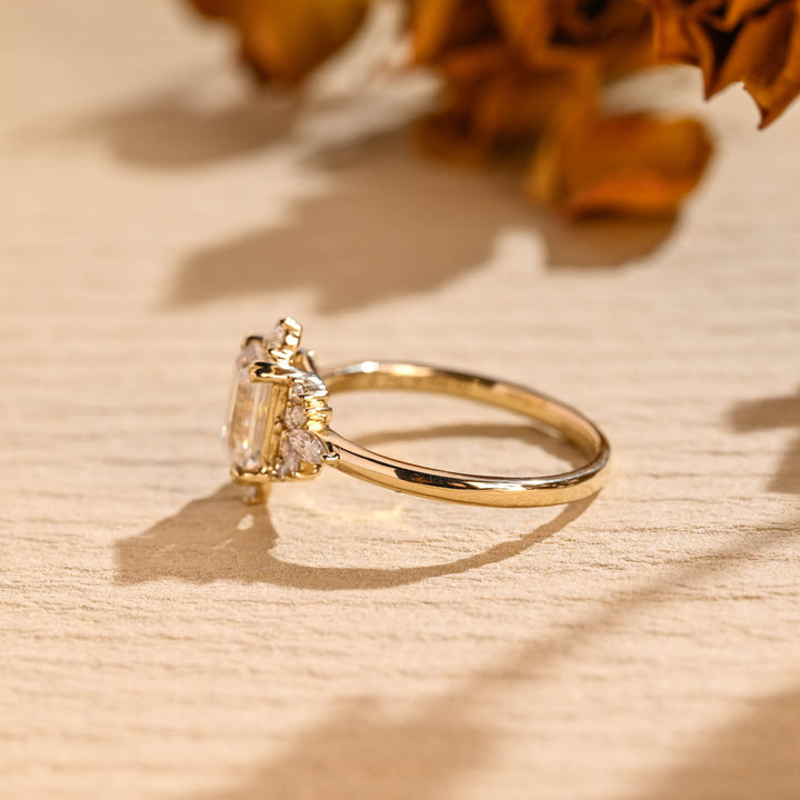 1.0ct-2.0ct Emerald Cut Lab Grown Diamond Cluster Engagement Ring