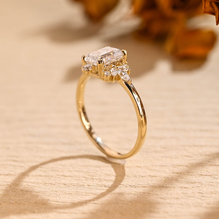 1.0ct-2.0ct Emerald Cut Lab Grown Diamond Cluster Engagement Ring