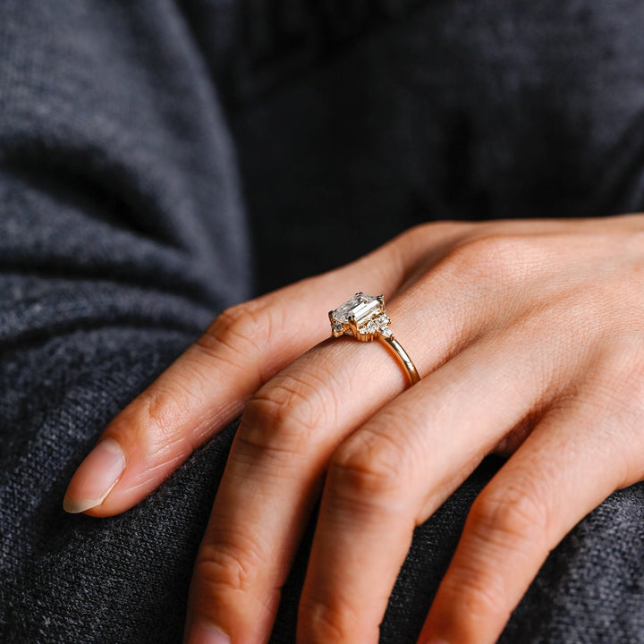 1.0ct-2.0ct Emerald Cut Lab Grown Diamond Cluster Engagement Ring
