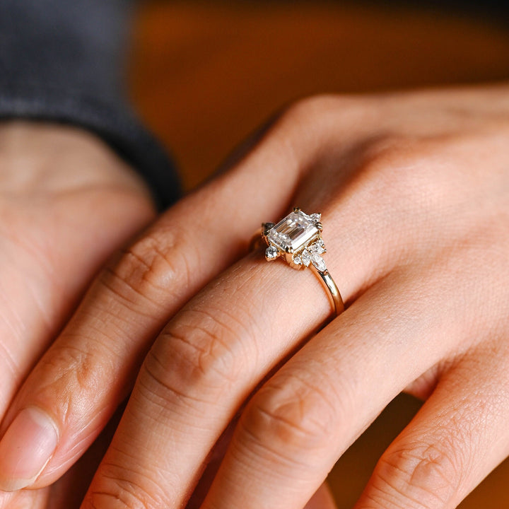 1.0ct-2.0ct Emerald Cut Lab Grown Diamond Cluster Engagement Ring