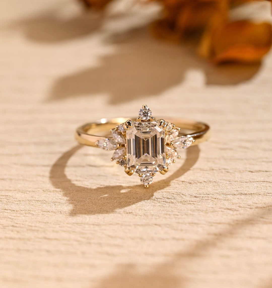1.0ct-2.0ct Emerald Cut Lab Grown Diamond Cluster Engagement Ring