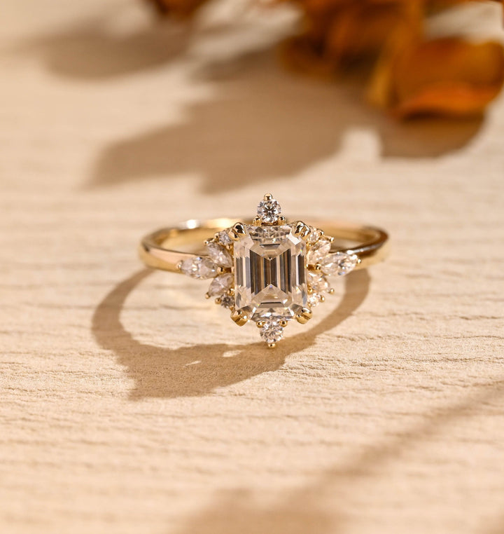 1.0ct-2.0ct Emerald Cut Lab Grown Diamond Cluster Engagement Ring