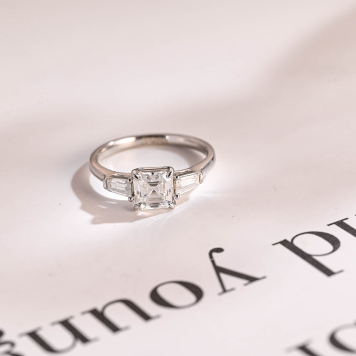 1.0ct-2.0ct Asscher Cut Lab Grown Diamond Three Stone Engagement Ring